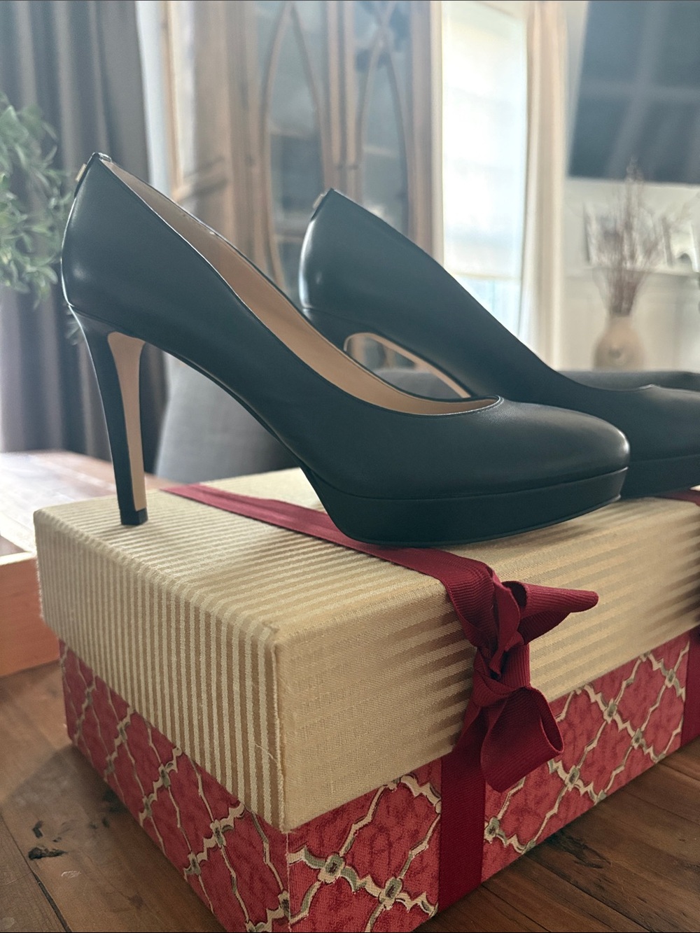 Black Classic Platform Leather High Heel Pump - Women's Court Shoe-